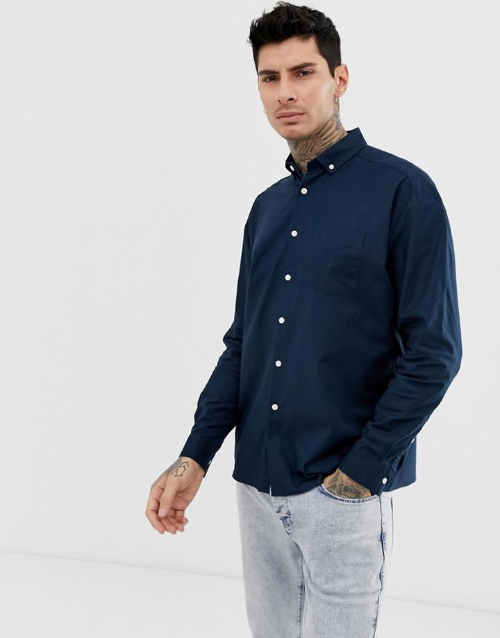 Asos Design Oversized Oxford In Navy - Navy