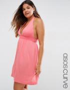 Asos Curve Jersey Ruched Halter Mini Beach Dress - Pink