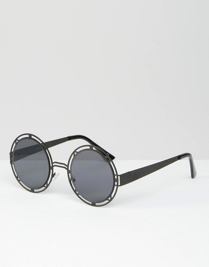 Asos Geometric Round Sunglasses In Black - Black