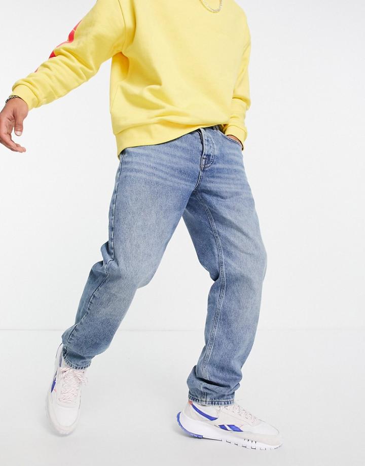 Asos Design Cotton Blend Original Fit Jeans In Mid Wash Blue - Mblue-blues