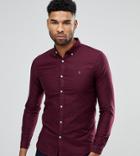 Farah Tall Skinny Fit Button Down Oxford Shirt In Burgundy - Red