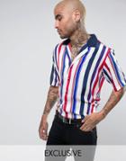Reclaimed Vintage Inspired Shirt In White Stripes With Revere Collar In Reg Fit - White