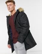 Only & Sons Parka With Sherpa Lined Hood And Removable Faux-fur Trim In Black