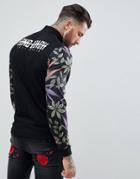 Asos Jersey Jacket With Floral Sleeve Print & Back Text Print - Black