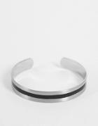 Asos Design Cuff Bracelet In Silver Tone With Black Horizontal Design