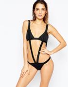 Asos Elastic Cut Out Strappy Swimsuit - Black