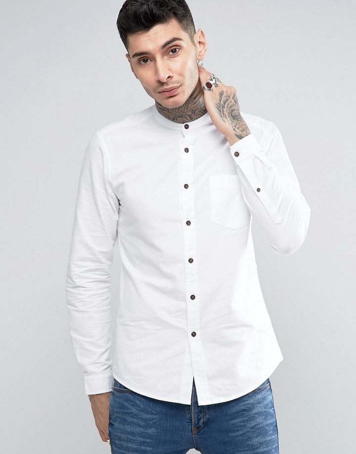 Asos Casual Regular Fit Oxford Shirt With Grandad Collar - White