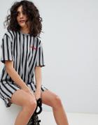 Uncivilised Reff Stripe Embroidered T-shirt Dress - Gray