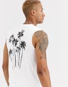 Asos Design Sleeveless T-shirt With Back Palm Print - White