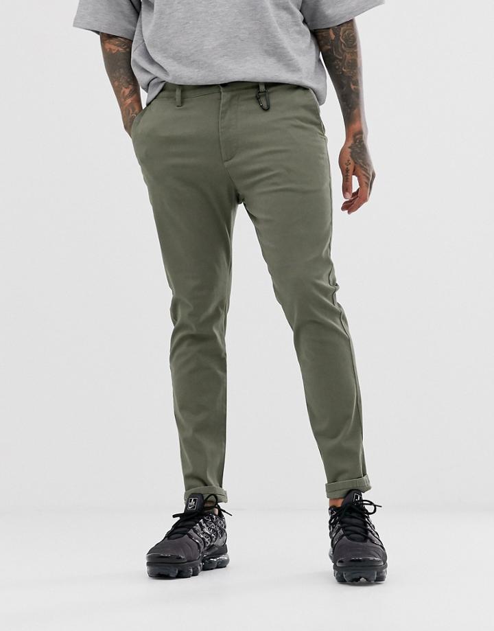Bershka Slim Chinos In Khaki