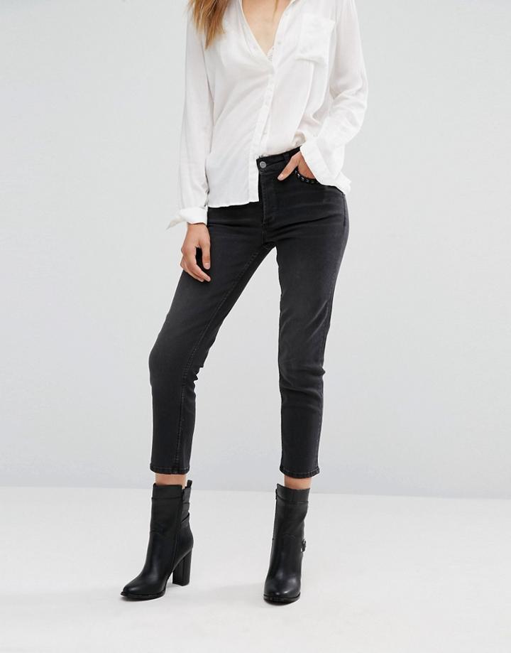 Mango Studded Mom Jeans - Black