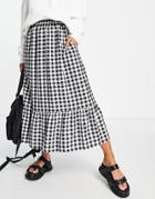 Asos Design Tiered Midi Skirt With Pockets In Gingham-multi