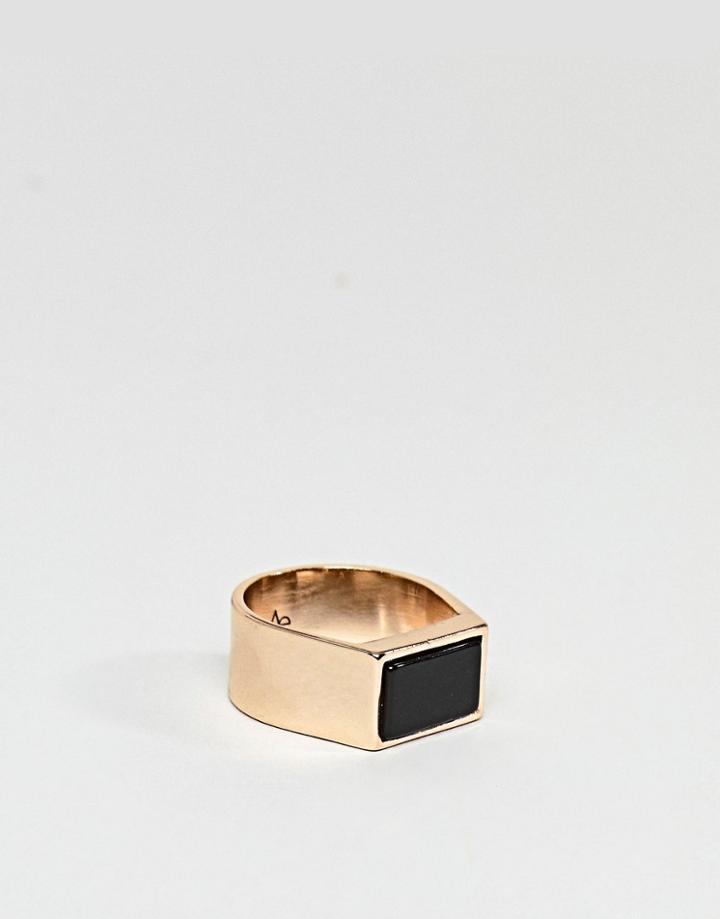 Aetherstone Antique Gold Signet Ring With Onyx Stone - Gold