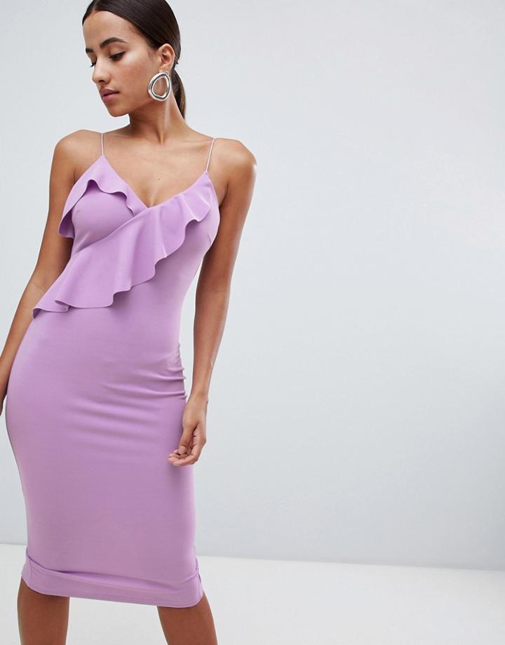 Ax Paris Cami Midi Dress With Ruffle Detail - Purple
