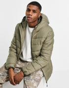 Pull & Bear Lightweight Hooded Puffer In Khaki-brown