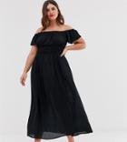 Asos Design Curve Off Shoulder Crinkle Maxi Dress-black