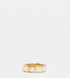 Asos Design Band Ring With Faux Pearl In 14k Gold Plate