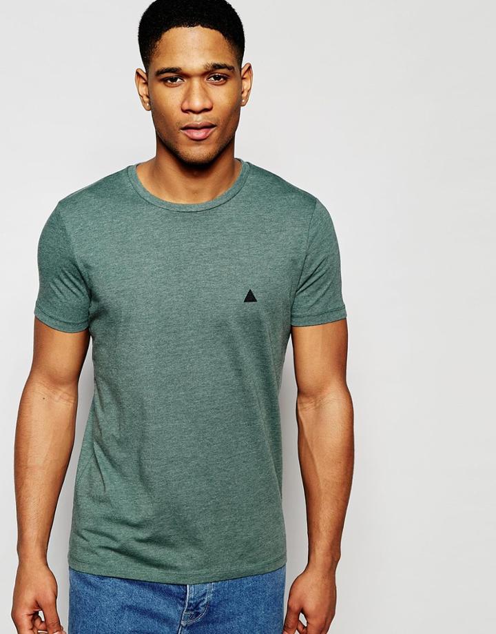 Asos T-shirt With Crew Neck And Embroidery - Jungle Green Marl