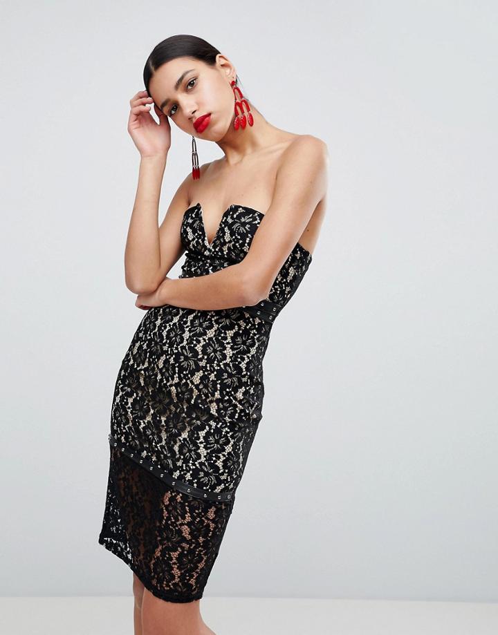 Ax Paris Strapless Lace Dress - Black
