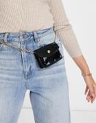 Truffle Collection Mini Patent Belt Bag With Chain In Black