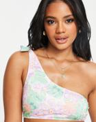 Na-kd Recycled One Shoulder Floral Print Bikini Top In Multi
