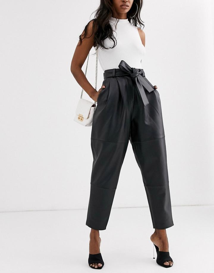 Asos Design Premium Leather Tapered Pants-black