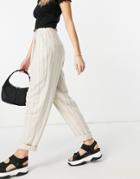 Asos Design Ovoid Peg Pants In Stripe Stone Linen-neutral