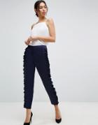 Asos Ruffle Detail Slim Pants - Navy