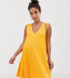 Asos Design Maternity Exclusive Trapeze Swing V Neck Mini Dress - Yellow