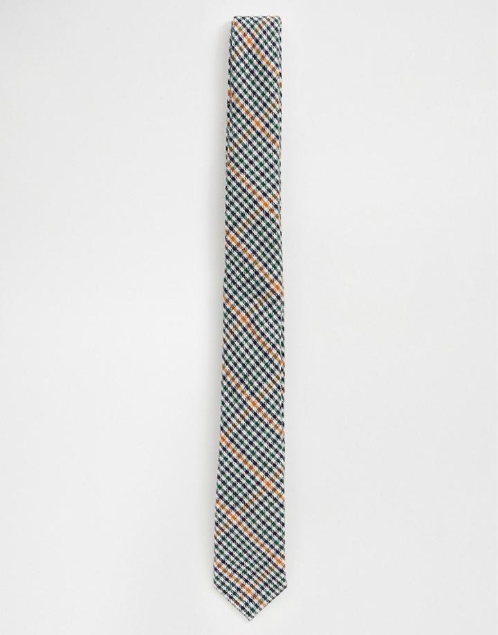 Asos Design Slim Tie In Houndstooth With Mustard - Multi
