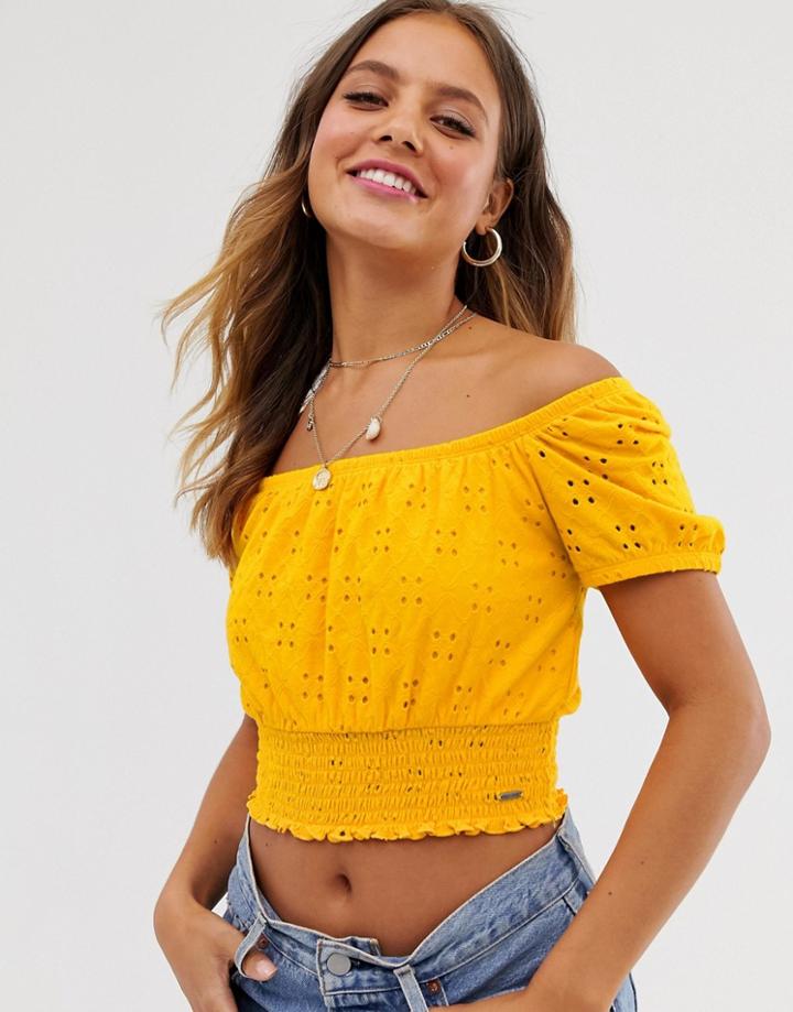 Hollister Bardot Off The Shoulder Top-yellow
