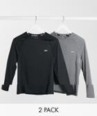 Asos 4505 Icon Muscle Fit Training Long Sleeve T-shirt With Quick Dry 2 Pack Save-black