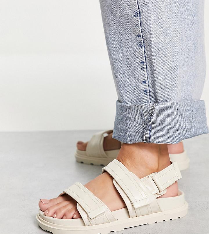 Asos Design Wide Fit Flume Sporty Flat Sandals In Off White
