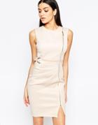 Lipsy Shift Dress With Zip Detail - Nude