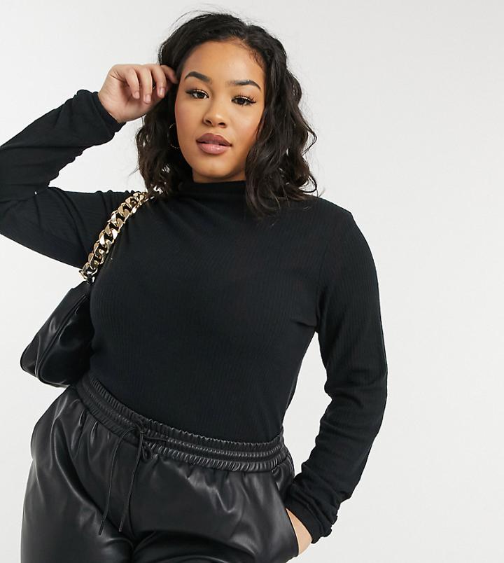River Island Plus Brushed High Neck Top In Black