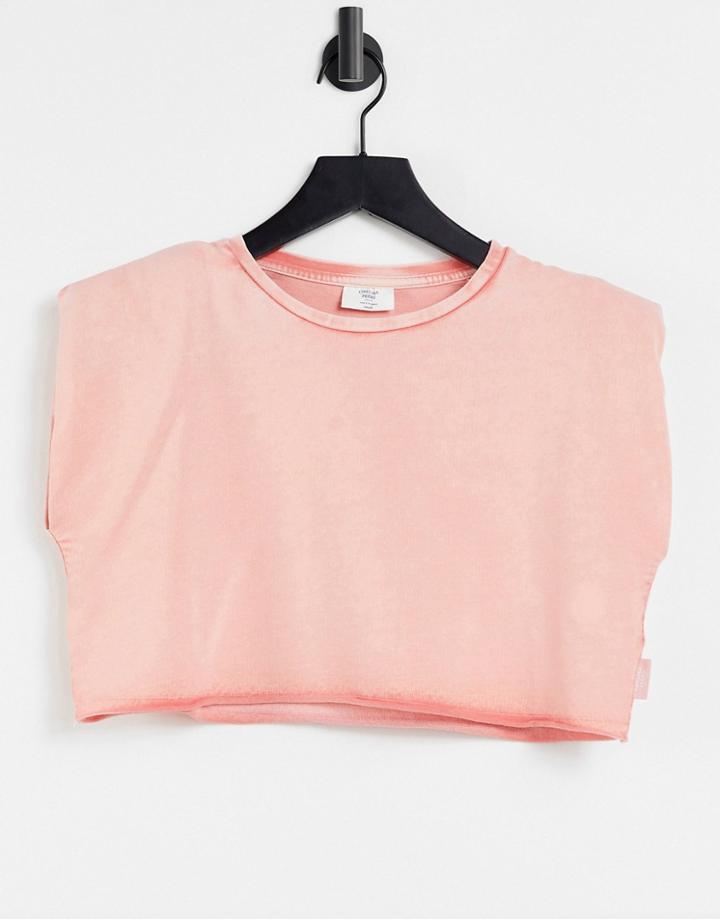 Chelsea Peers Organic Cotton Acid Wash Crop Tank Top With Raw Edge Detail In Pink