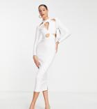 Vesper Tall Long Sleeve Cut Out Detail Midi Dress In White