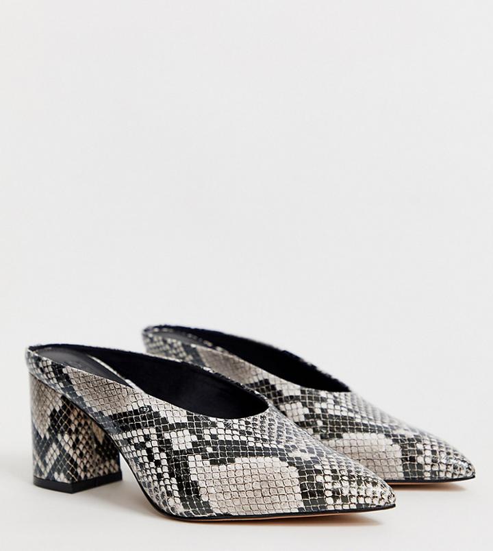 Asos Design Wide Fit Wesley Kitten Heel Mules In Snake - Multi