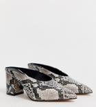 Asos Design Wide Fit Wesley Kitten Heel Mules In Snake - Multi