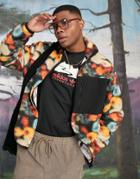 Asos Design Borg Oversized Track Jacket With All Over Abstract Print-multi