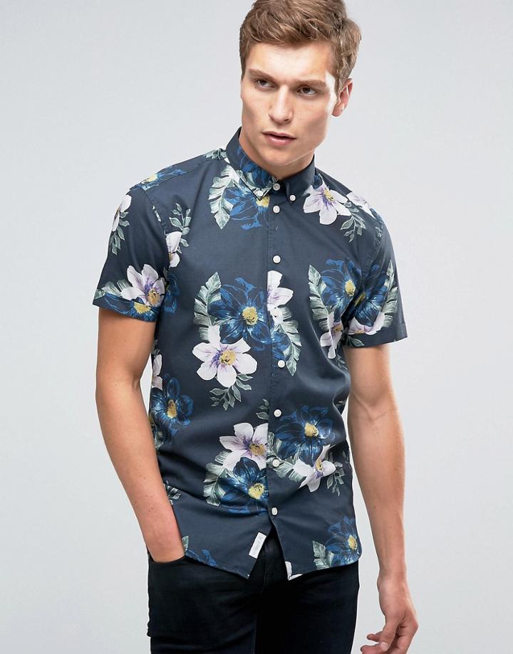 Minimum Kelvin Printed Short Sleeve Shirt - Navy