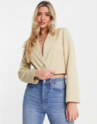 Miss Selfridge Cropped One Button Blazer In Camel-brown