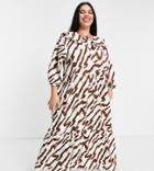 Glamorous Curve Maxi Smock Dress With Tiered Skirt And Bib Collar In Tonal Tiger Print-white