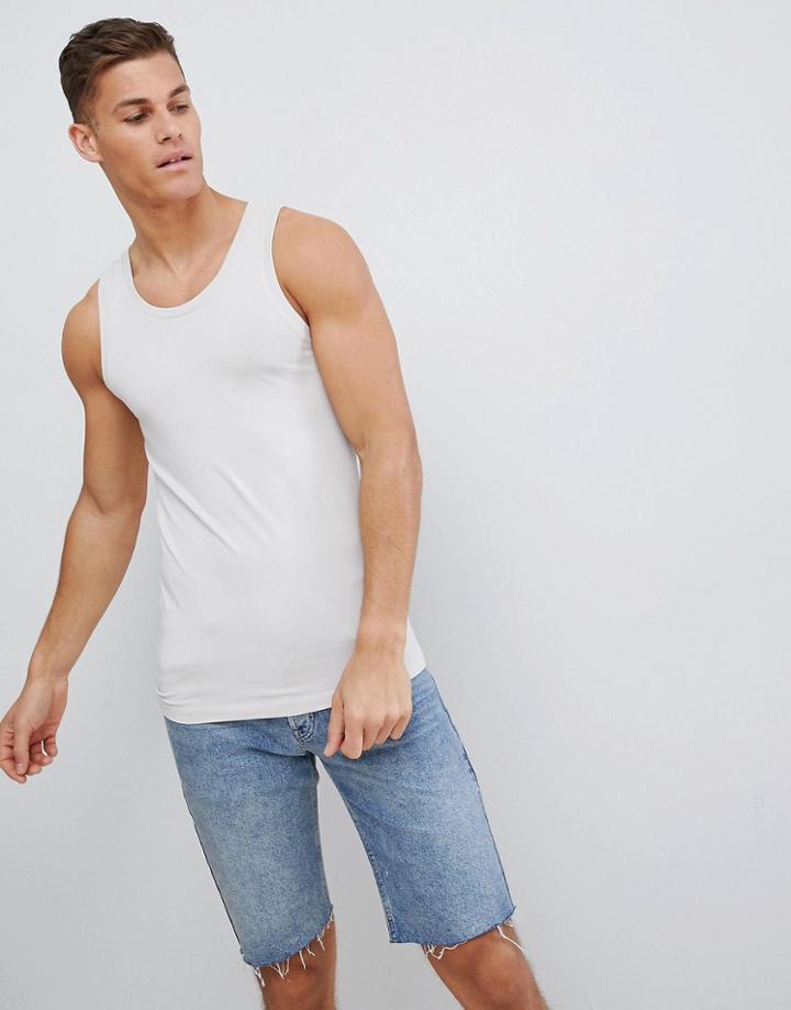 Asos Design Muscle Fit Tank In Beige-gray