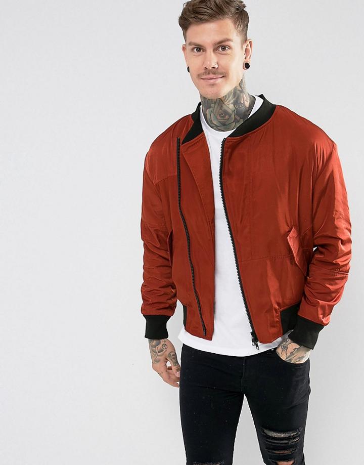 Religion Collarless Bomber Jacker With Fleece Lining - Orange