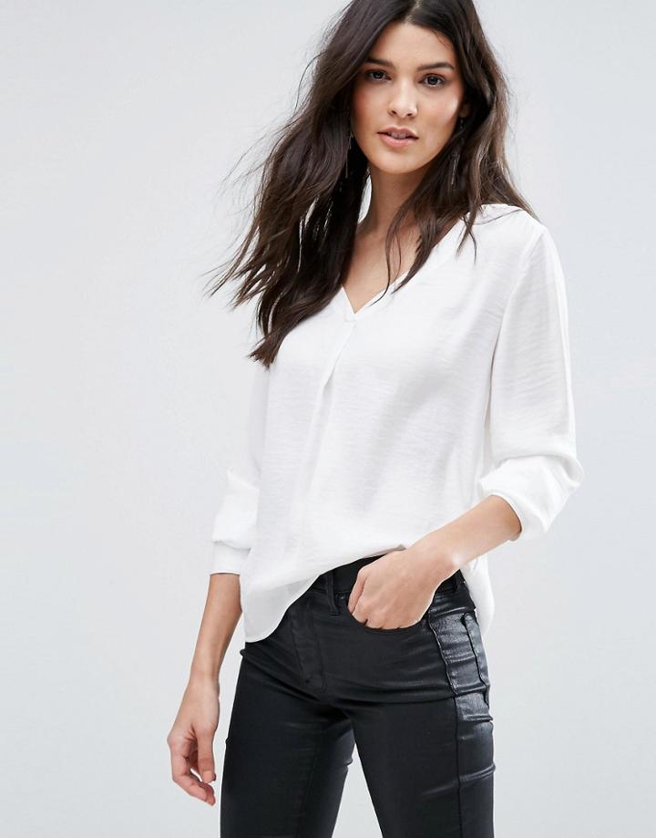 Vila V Neck Woven Blouse - White