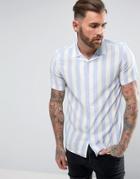 Asos Regular Fit Viscose Stripe Shirt With Revere Collar - Blue