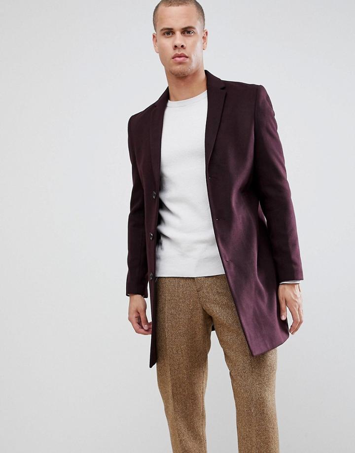 New Look Over Coat In Burgundy - Red