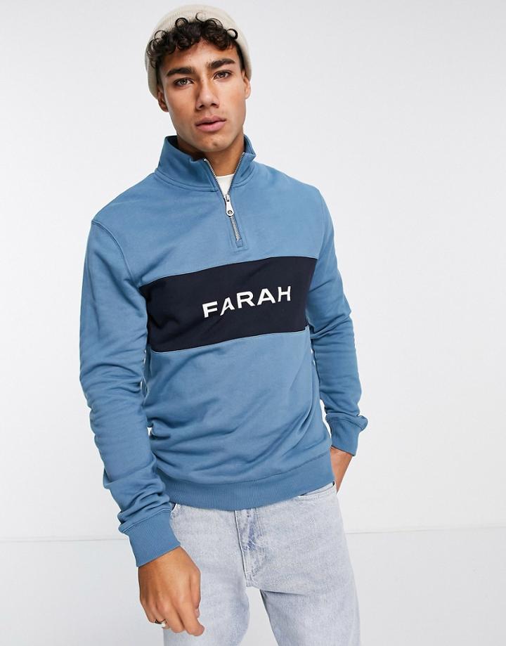 Farah Cut And Sew Half Zip Sweat In Blue-blues