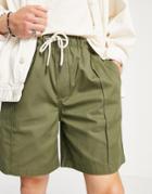 Pull & Bear Pleated Chino Shorts In Green